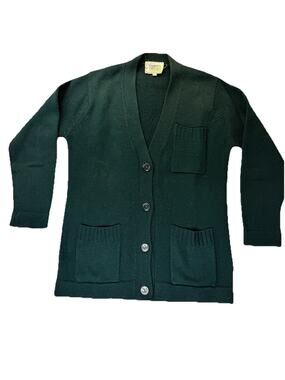 Vintage Campus Casuals 100% Wool Cardigan Sweater Forest Green Grandpa womens L